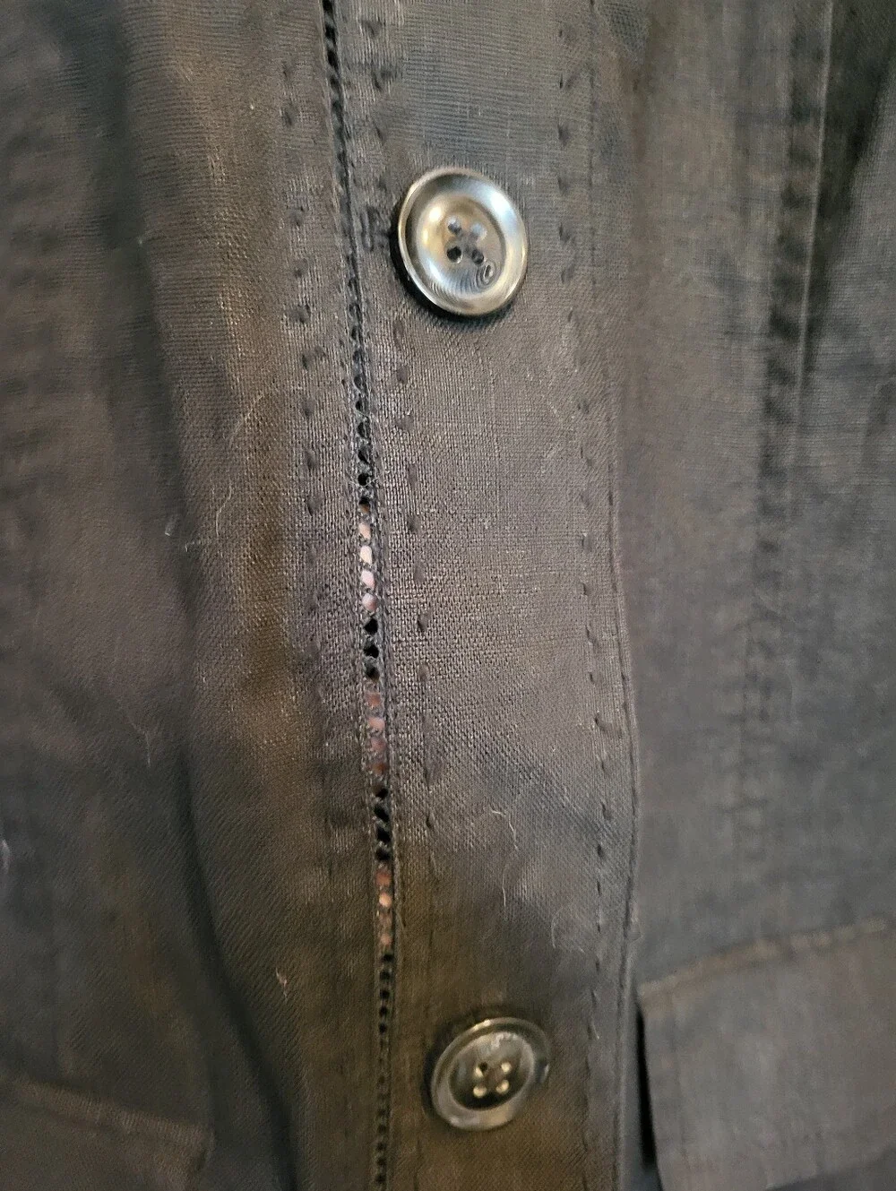 Eddie Bauer Black Linen Button Down Shirt With Eyelet Detail Women's Size M Tall